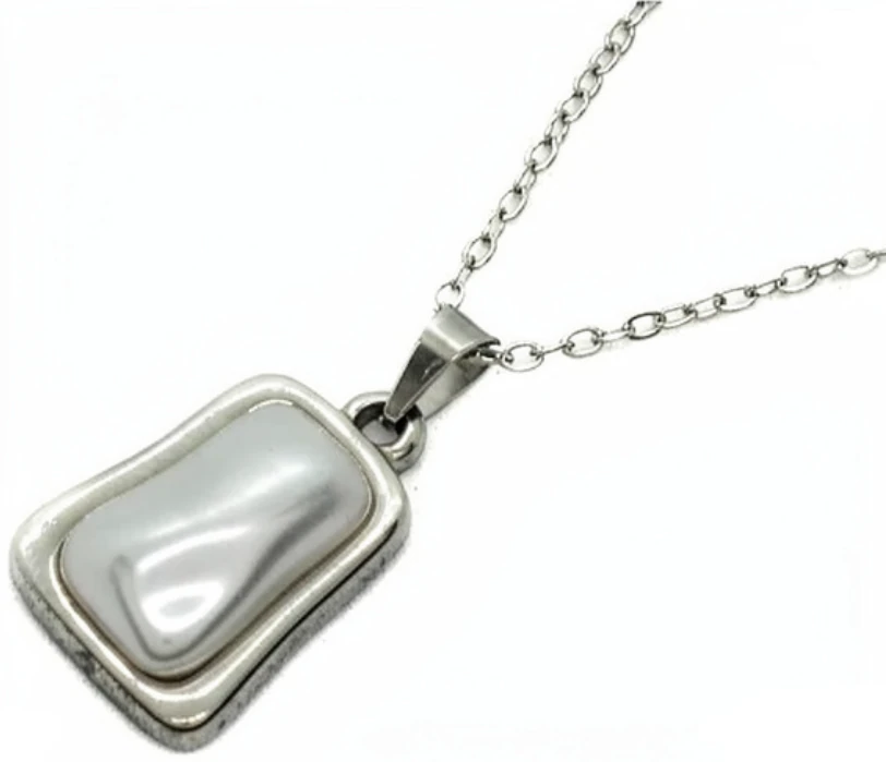 Cadena de acero quirurgico con dije perla 18mm 40cm + 5cm